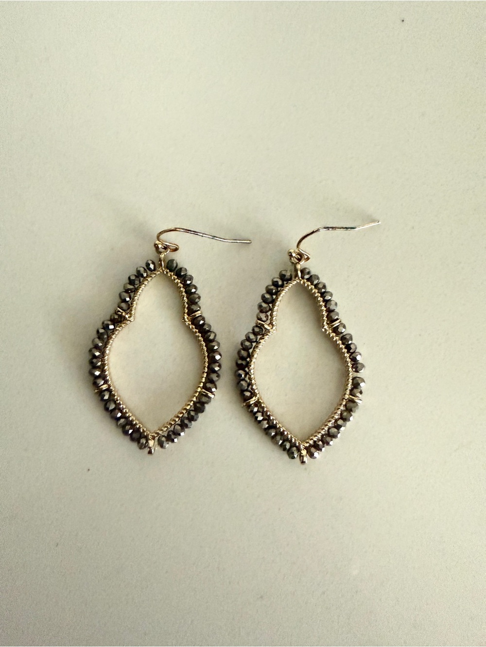 Gold Tone Black Beaded Teardrop Statement Earrings